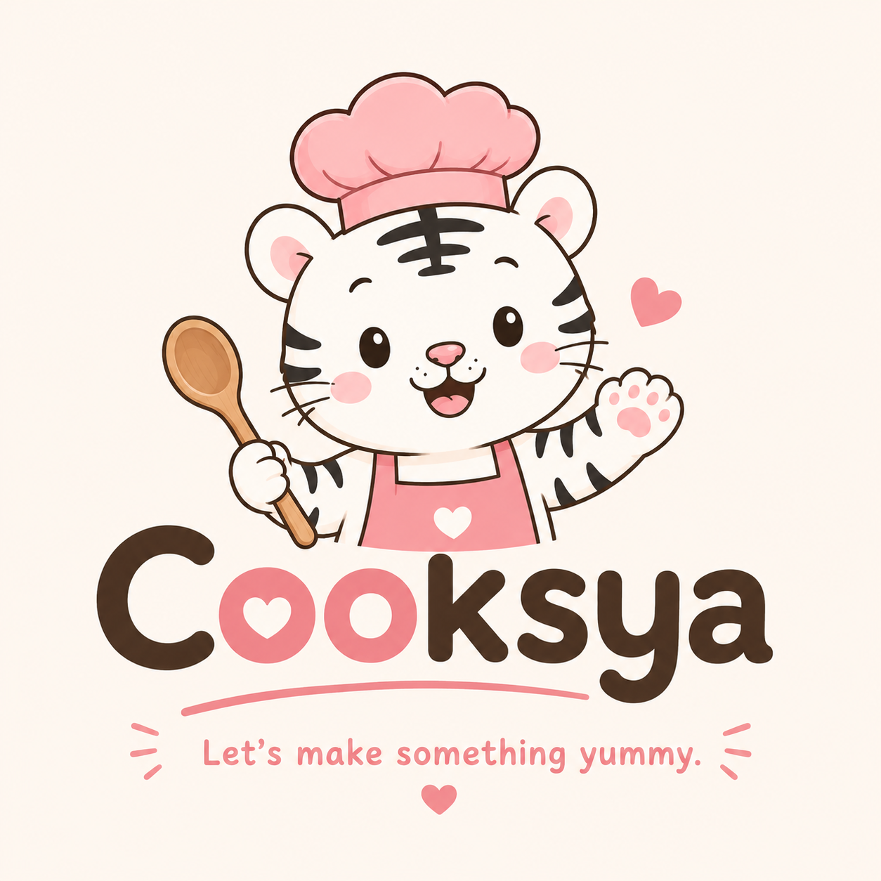 Cooksya, a friendly white tiger chef mascot